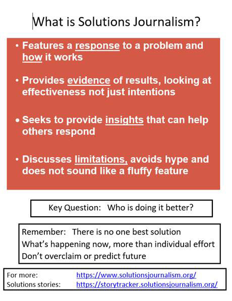 Handout with definitions of solutions journalism