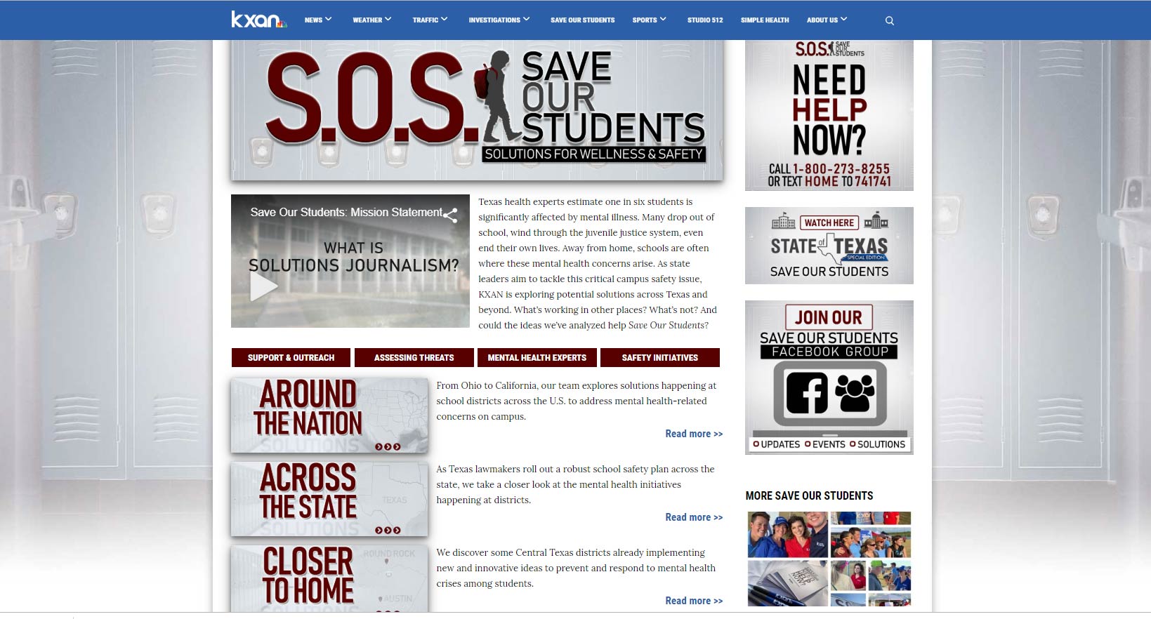 Screenshot of Save Our Students webpage