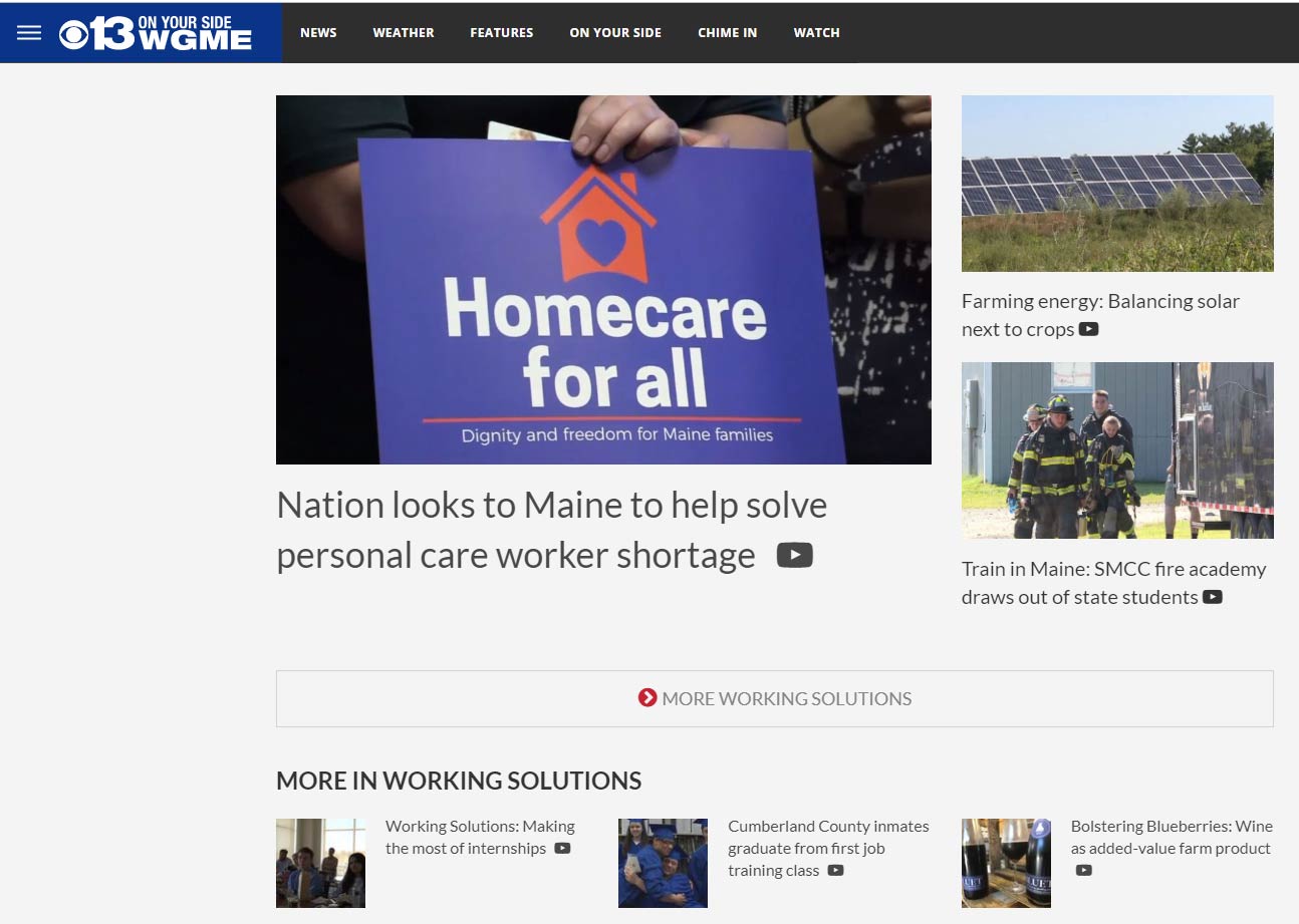 Screenshot of WGME's website