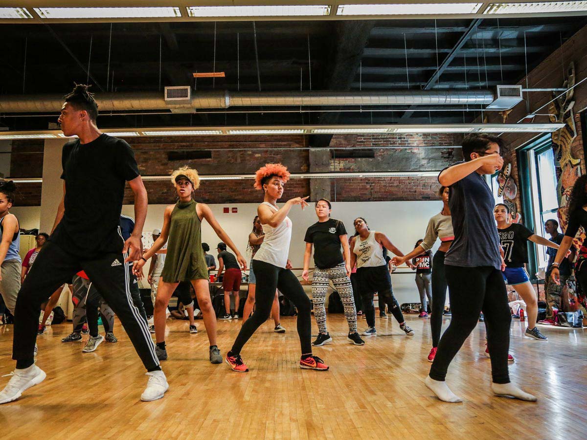 A dance class in a dance studio