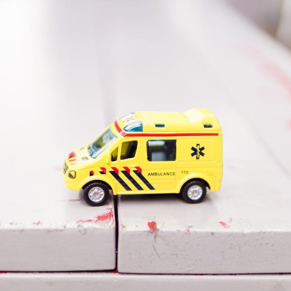 close up of Matchbox-scale ambulance
