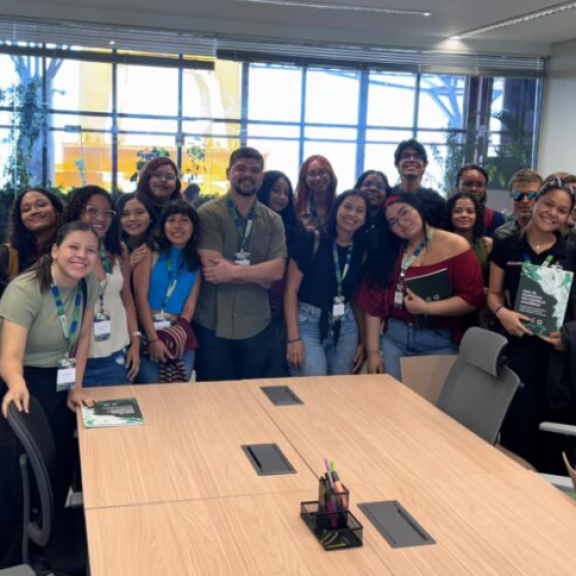 Journalists pose for a photo in Brazil