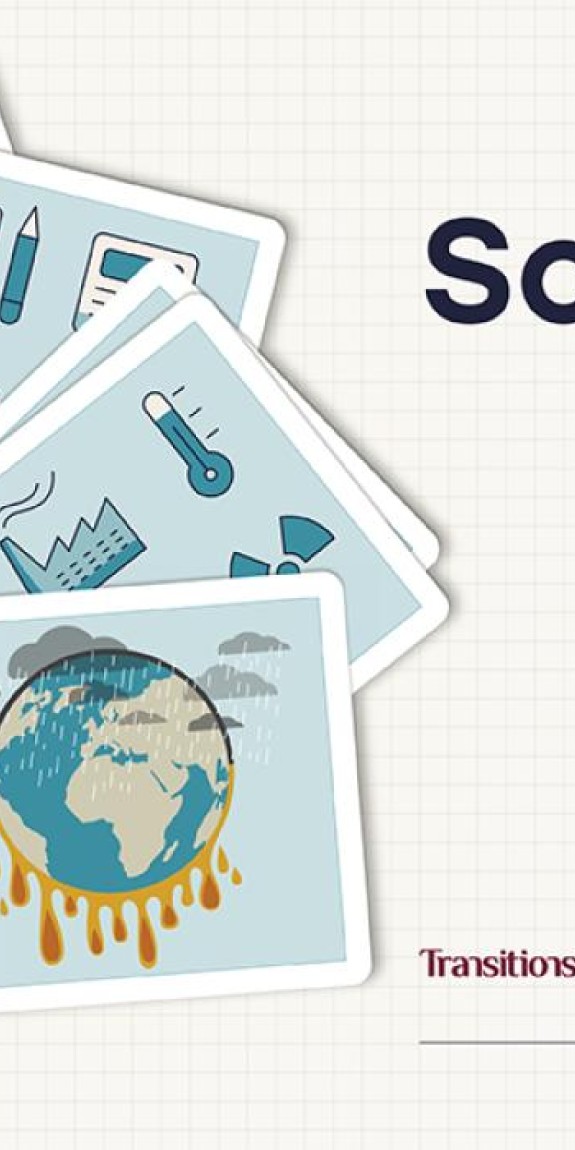 A hand holds a deck of cards showing different news scenes