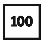 100 is written in black on a white background