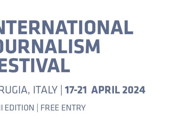 International Journalism Festival is written next to speech bubbles in different colors