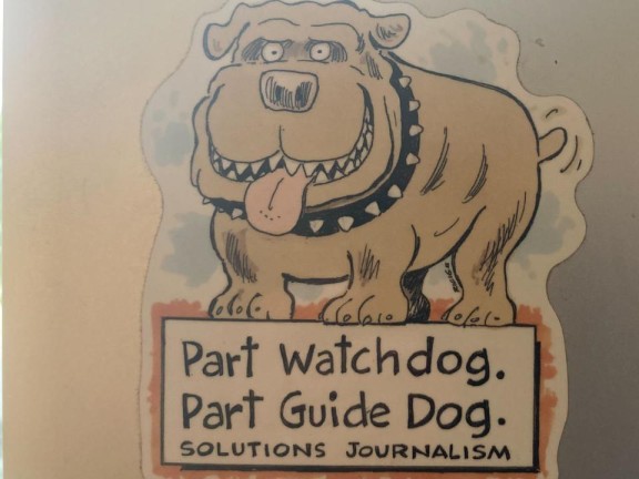 Text under an illustration of a dog says "Part watchdog, part guide dog."