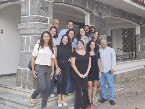 Journalists pose for a photo in Brazil