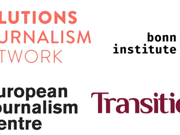 Logos for Solutions Journalism Network, Bonn Institute, Transitions, and European Journalism Centre