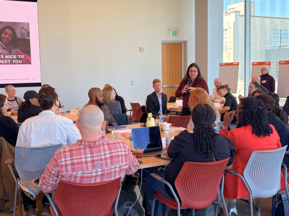An Accelerator program participant shares her thoughts in a kick-off gathering