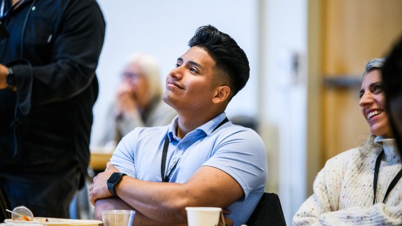 Mathew Miranda and Emilie Stigliani of The Sacramento Bee participate in the Climate Changes Everything conference in New York City in September 2023. 