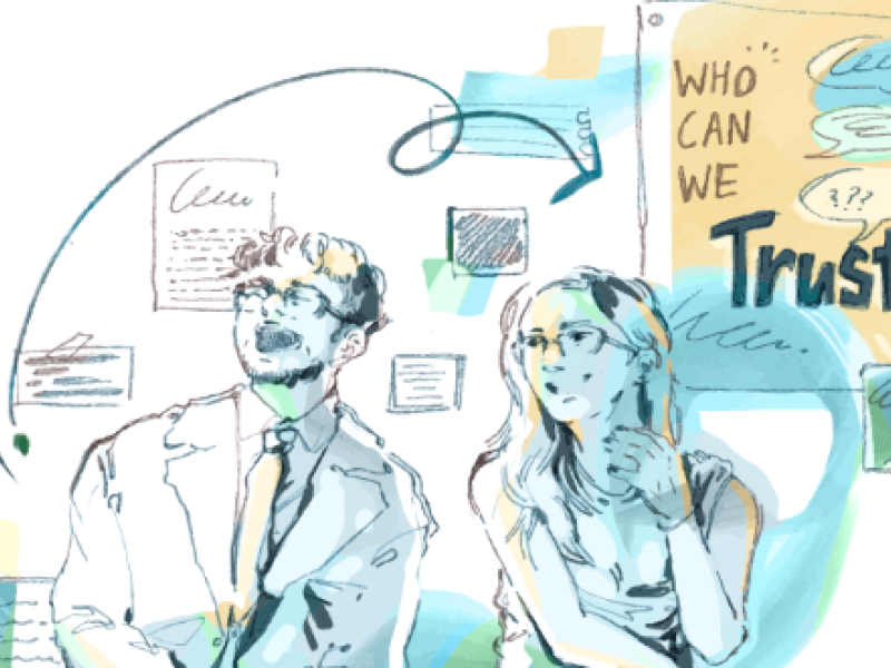 Ideas swirl around two people 