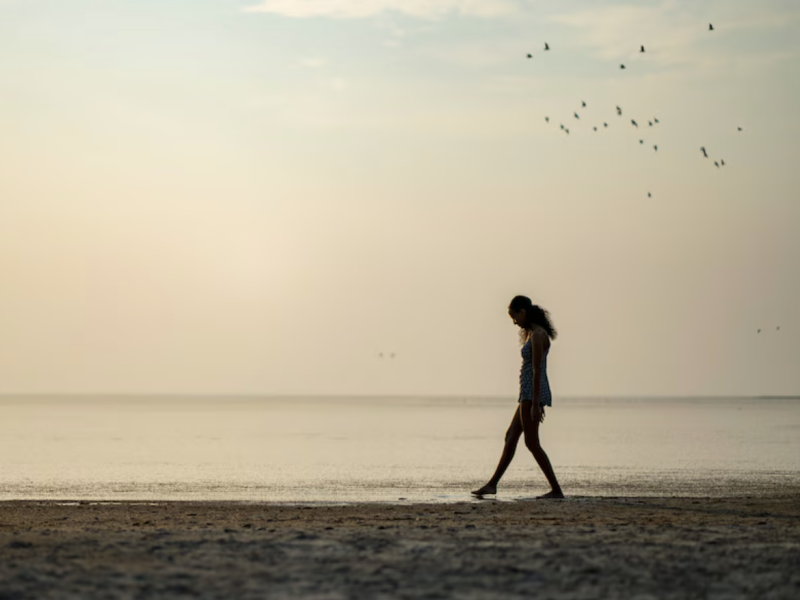 A person walks along the lakefront. Credit: Rick Egan, The Salt Lake Tribune