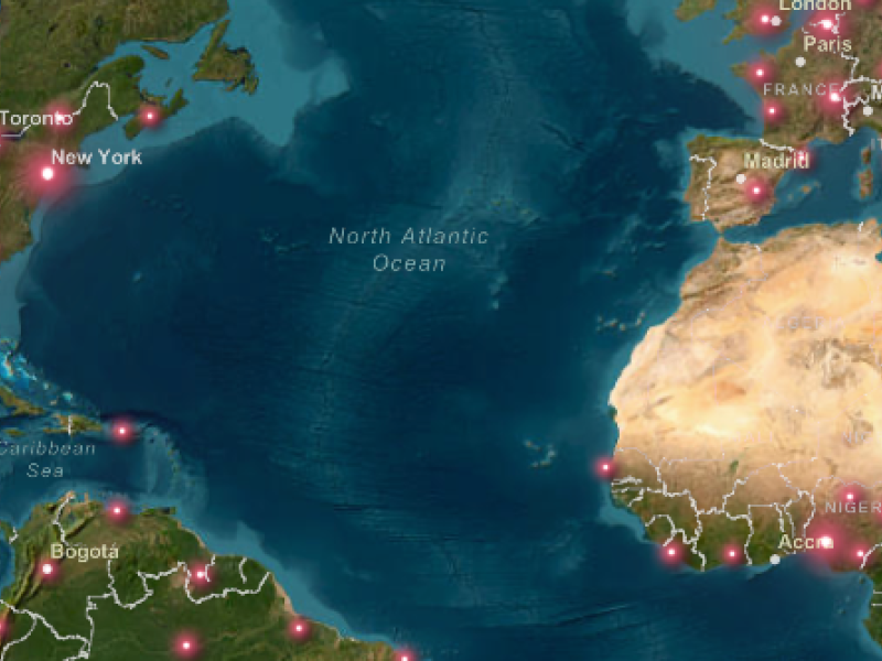 A map shows solutions journalism produced around the world
