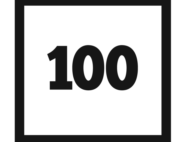 100 is written in black on a white background