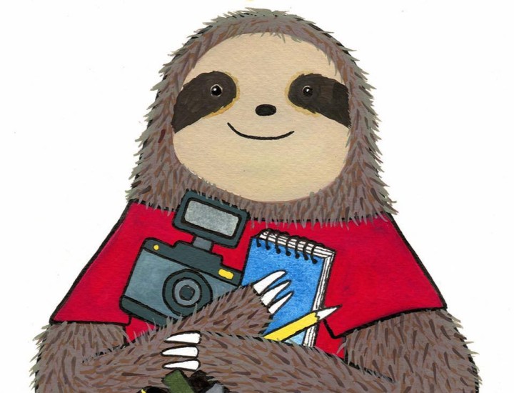 An animal holds reporting supplies