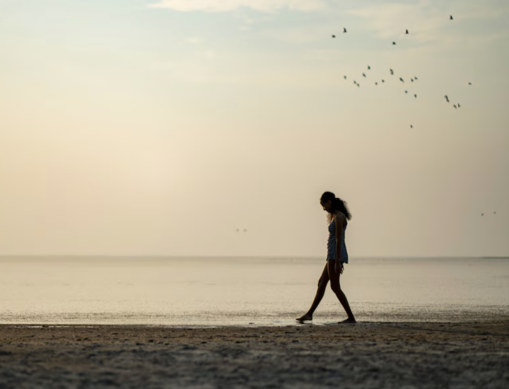 A person walks along the lakefront. Credit: Rick Egan, The Salt Lake Tribune