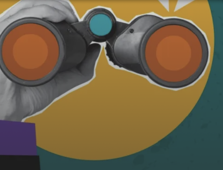 Illustration of a hand holding binoculars